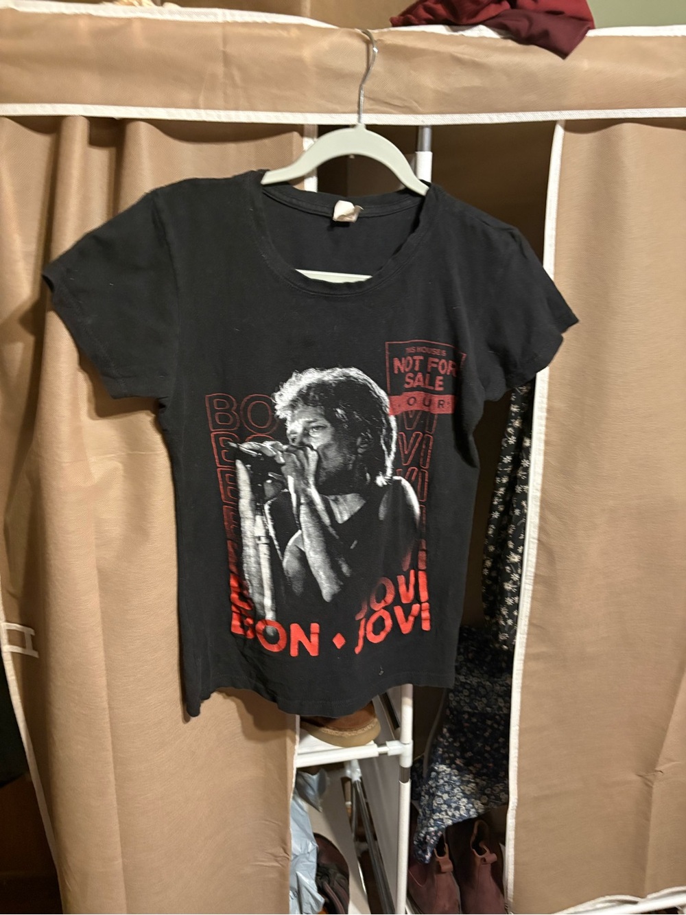 Bon Jovi Black Graphic Tee with Red Accents